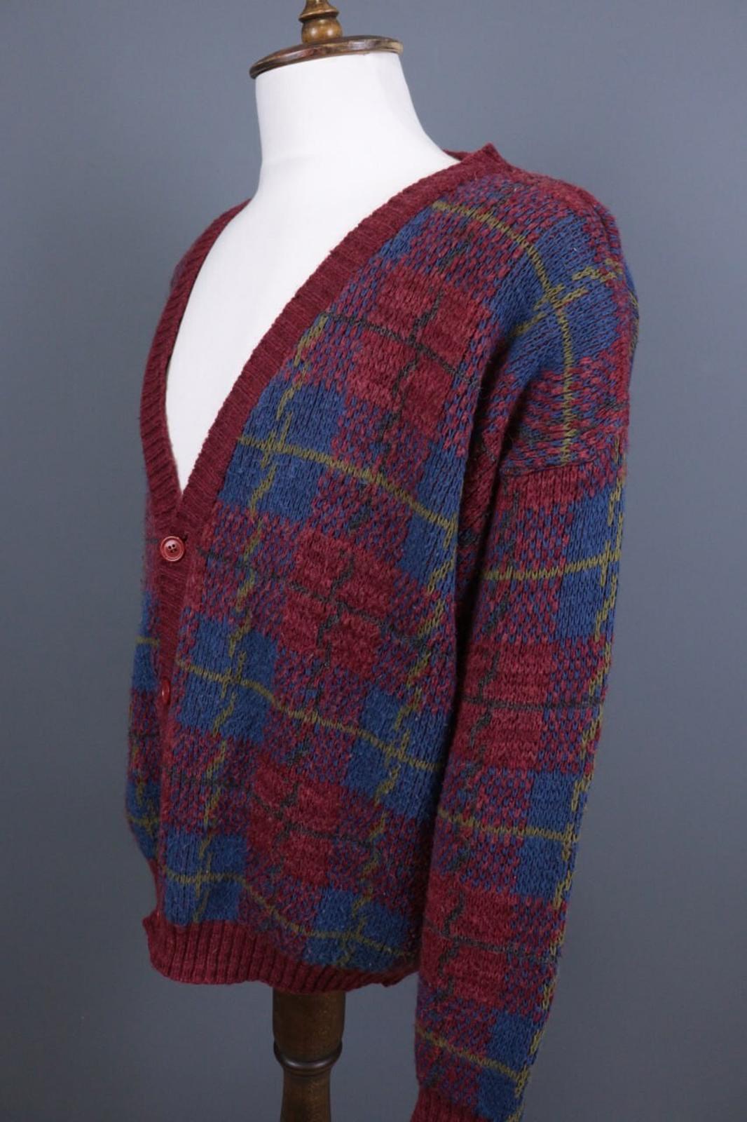 MISSONI UOMO Multicolor Check V-Neck Wool Knit Button Cardigan Sweater – Size 50