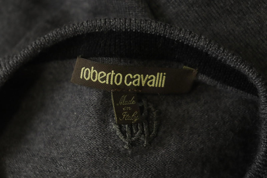 ROBERTO CAVALLI Gray Wool Knitted Raglan Sleeve Crew Neck Pullover Sweater Sz M