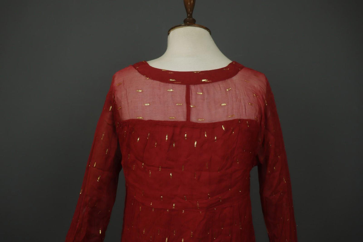 SEZANE Red Metallic Viscose V-Neck Summer Casual Pullover Blouse Top – Size 40