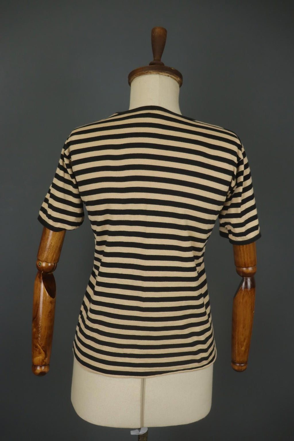 MARIMEKKO Beige and Black Striped Short Sleeve Crew Neck Top Blouse – Size S / M