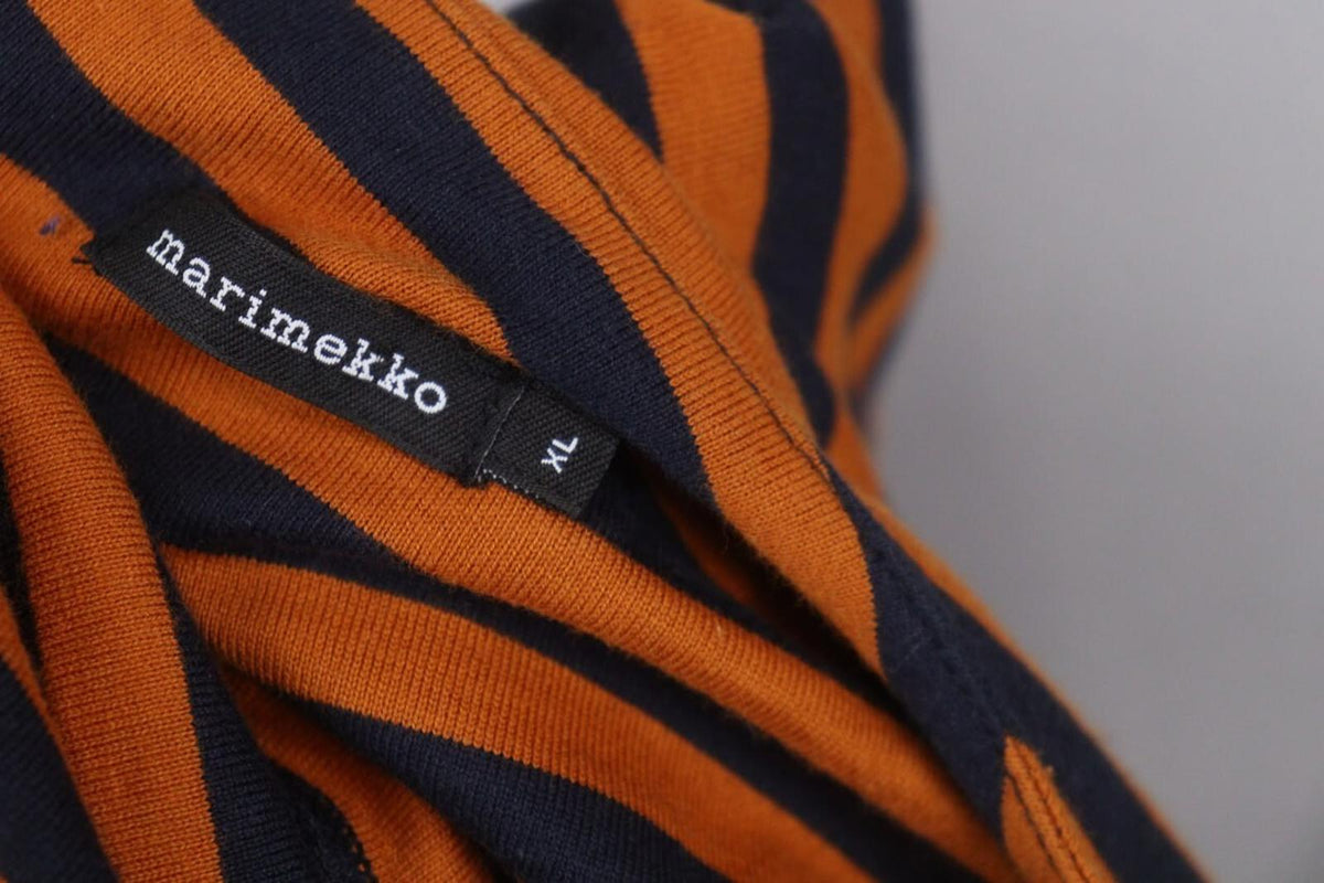 MARIMEKKO TASHIA Orange Black Striped Cotton Long Sleeve Shift Dress – Size XL