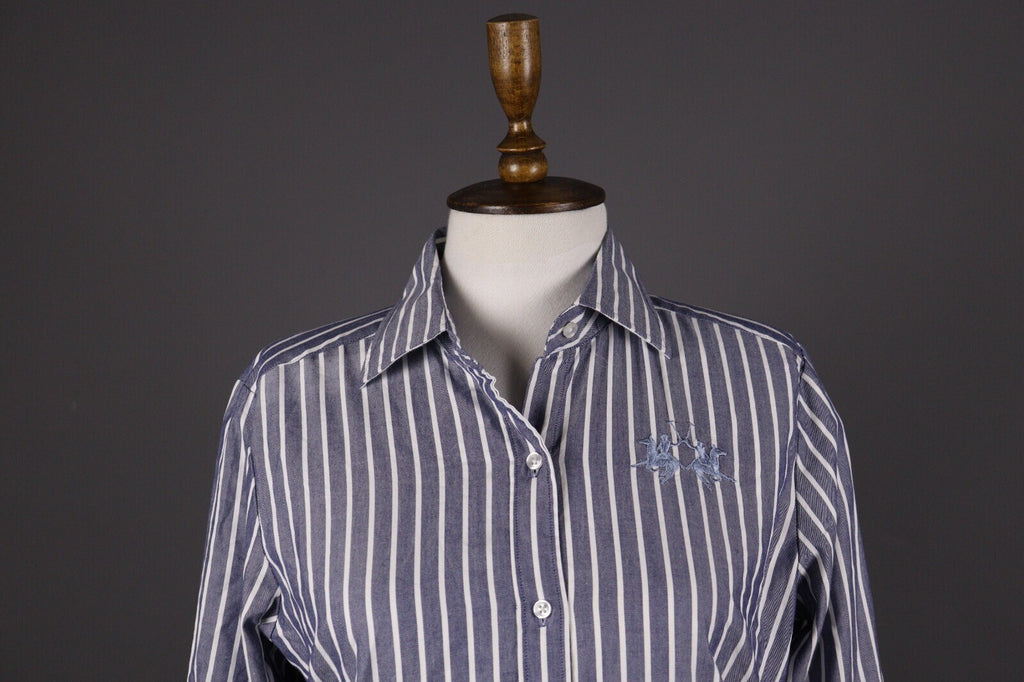 La Martina Blue Stripe Long Sleeve Button Blouse Shirt – Size M