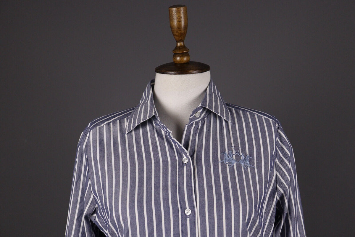 La Martina Blue Stripe Long Sleeve Button Blouse Shirt – Size M