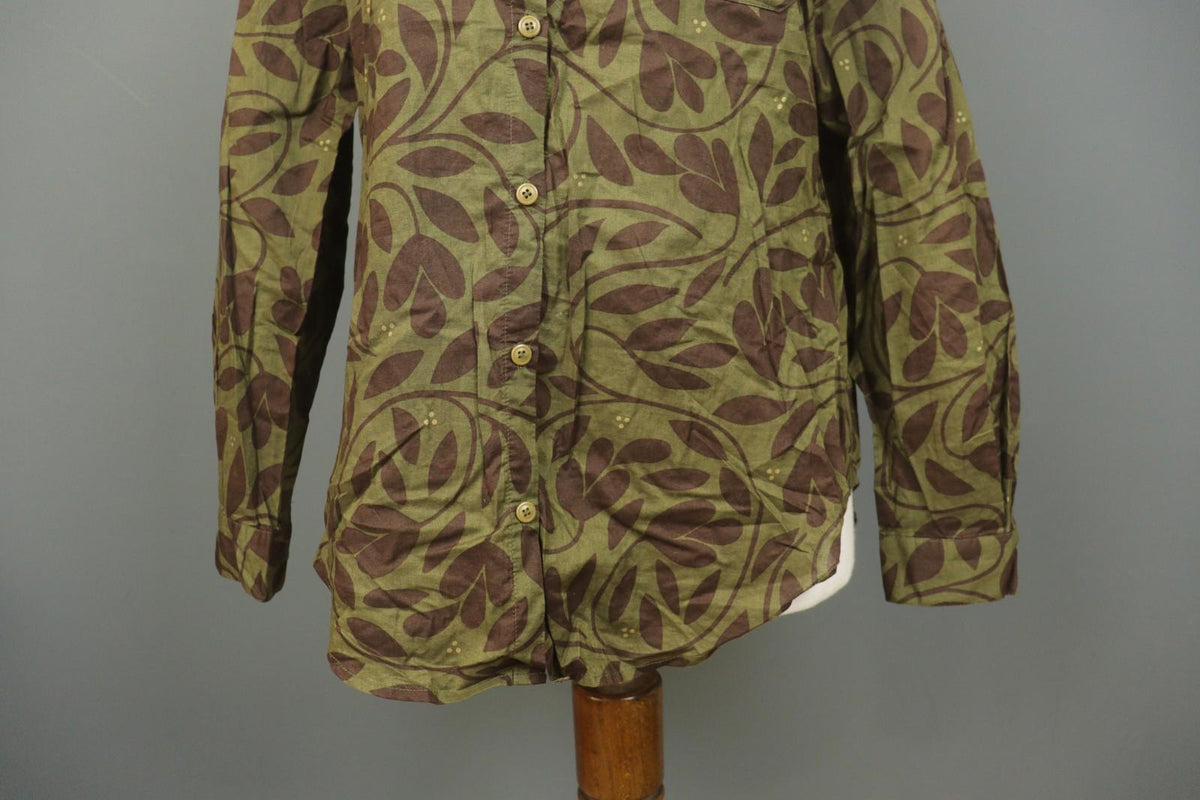 GUDRUN SJODEN Leaf Print Cotton Long Sleeve Casual Collared Button-Up Shirt Sz M