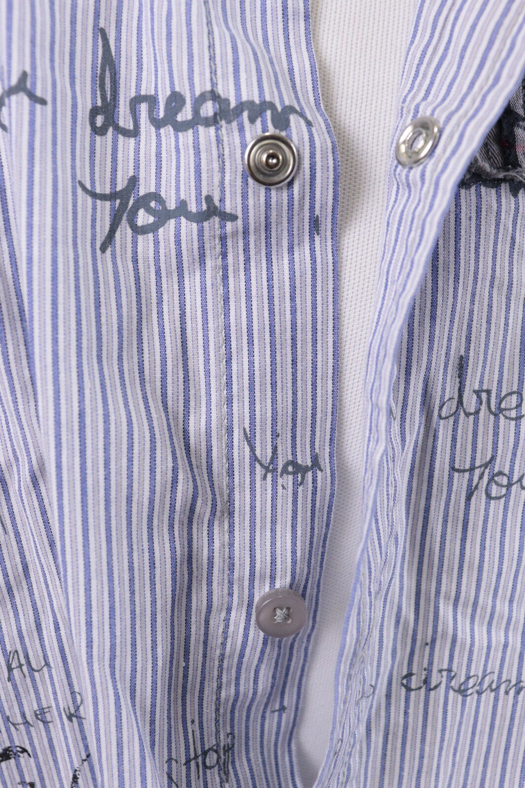 Desigual Regular Fit Blue Pinstripe Printed Long Sleeve Button Down Shirt Sz XXL
