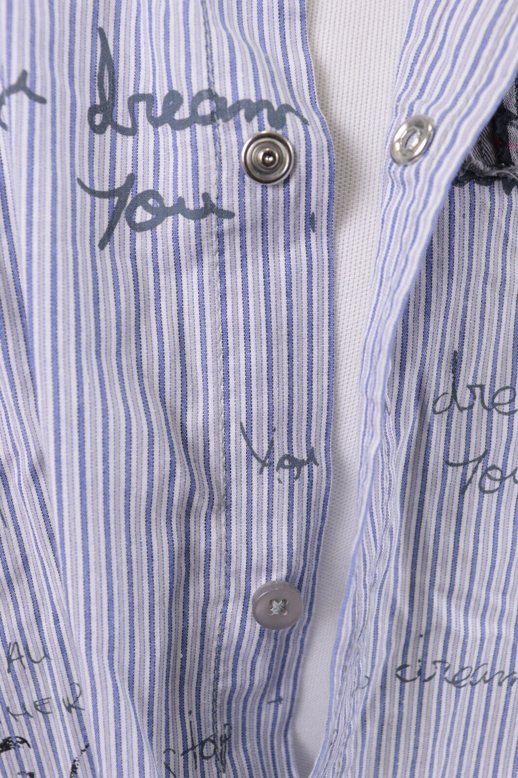 Desigual Regular Fit Blue Pinstripe Printed Long Sleeve Button Down Shirt Sz XXL