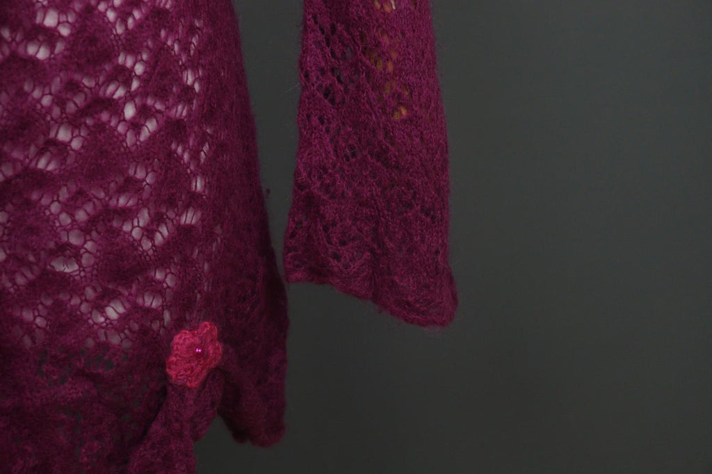 ANTHOLOGY AVOCA Pink Long Sleeve Button Front Asymmetrical Hem Crochet Dress