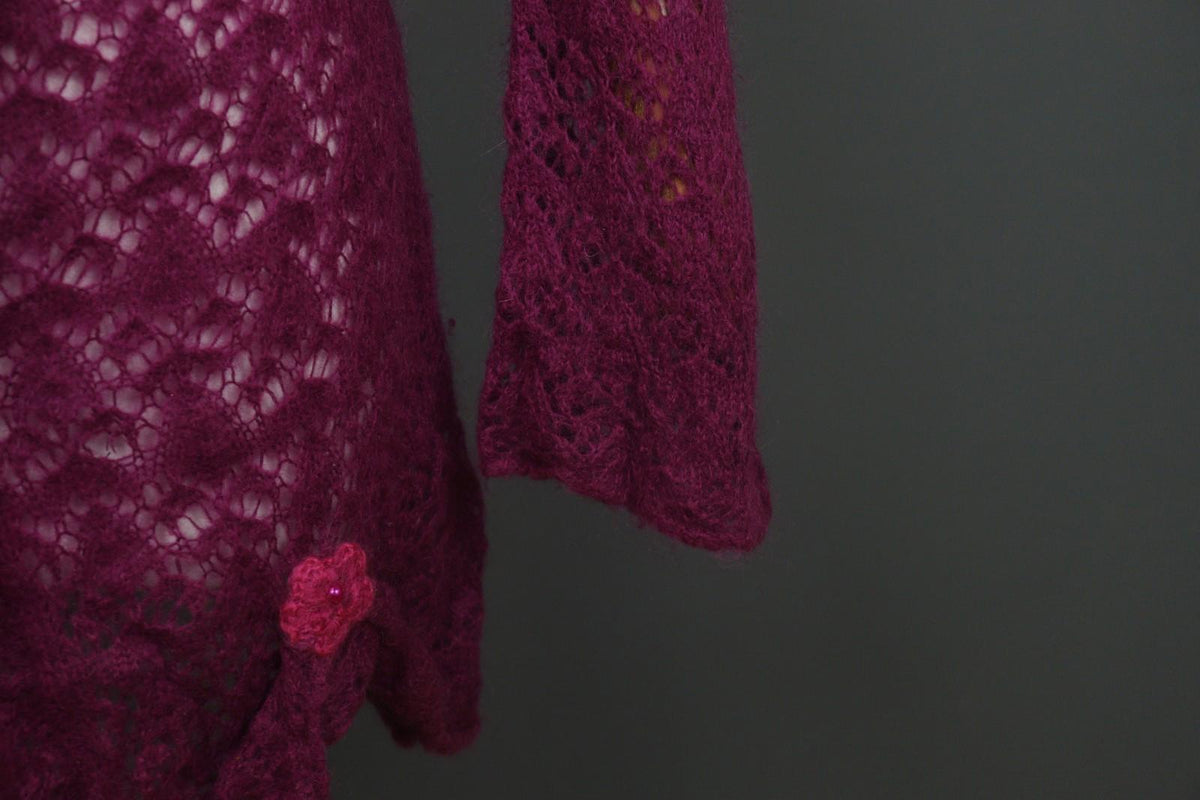 ANTHOLOGY AVOCA Pink Long Sleeve Button Front Asymmetrical Hem Crochet Dress