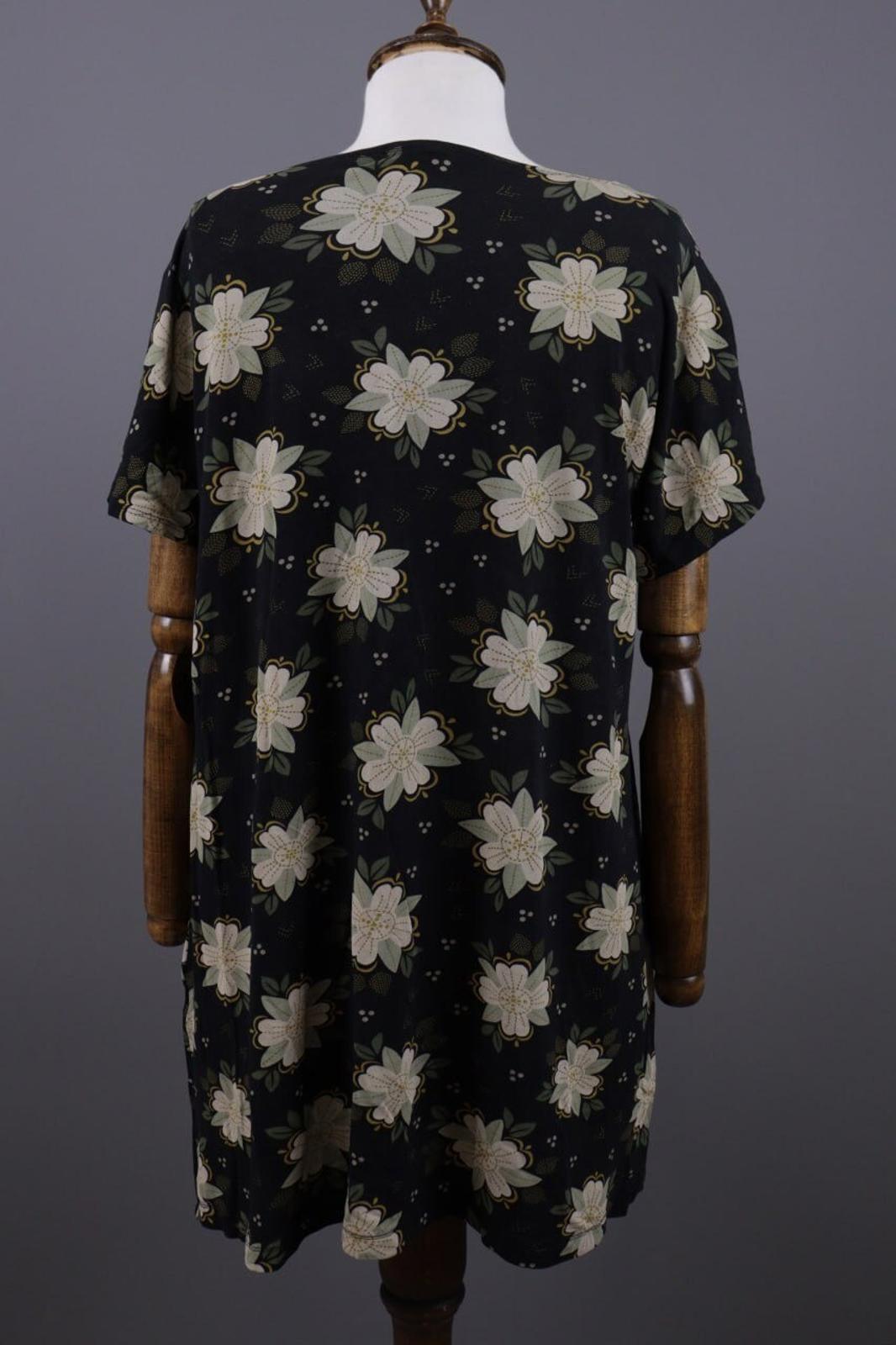 GUDRUN SJODEN Black Floral Relaxed Summer Short Sleeve Blouson Midi Dress – Size L
