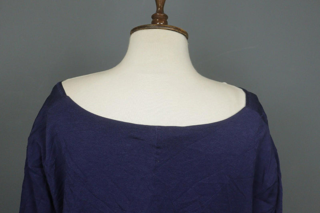 GUDRUN SJODEN Navy Cotton Long Sleeve Asymmetrical Hem Shift Dress – Size 2XL