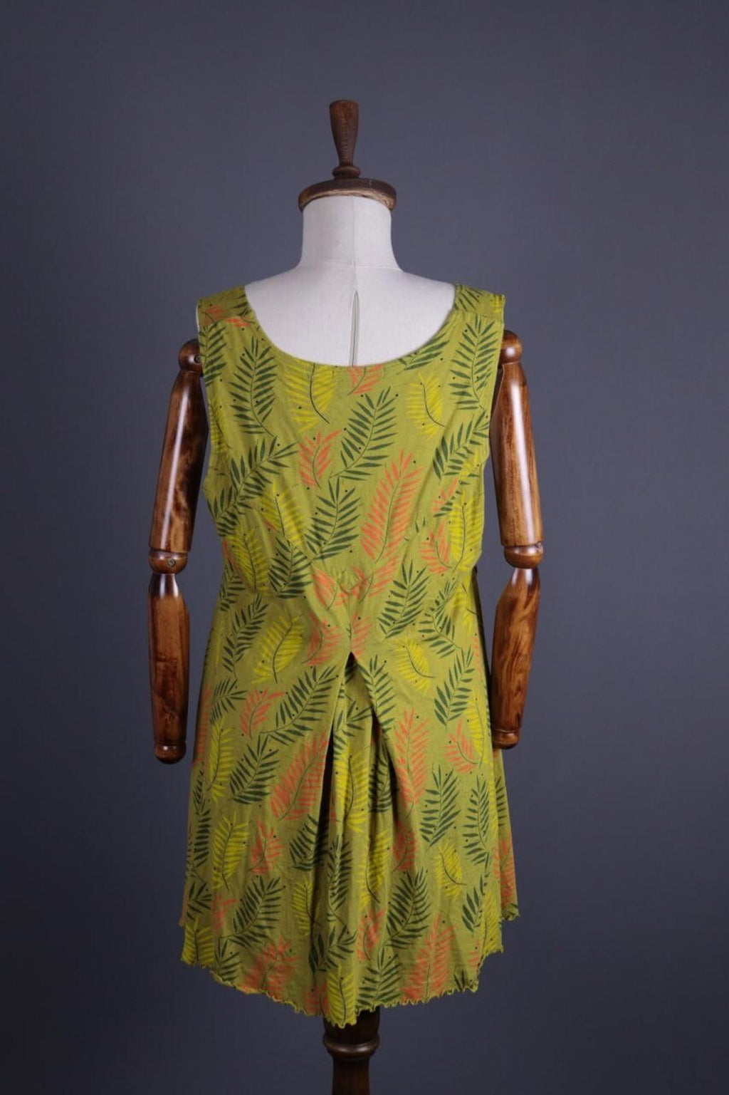 GUDRUN SJODEN Green Floral Button Down Lagenlook Sleeveless Blouson Dress – Size L