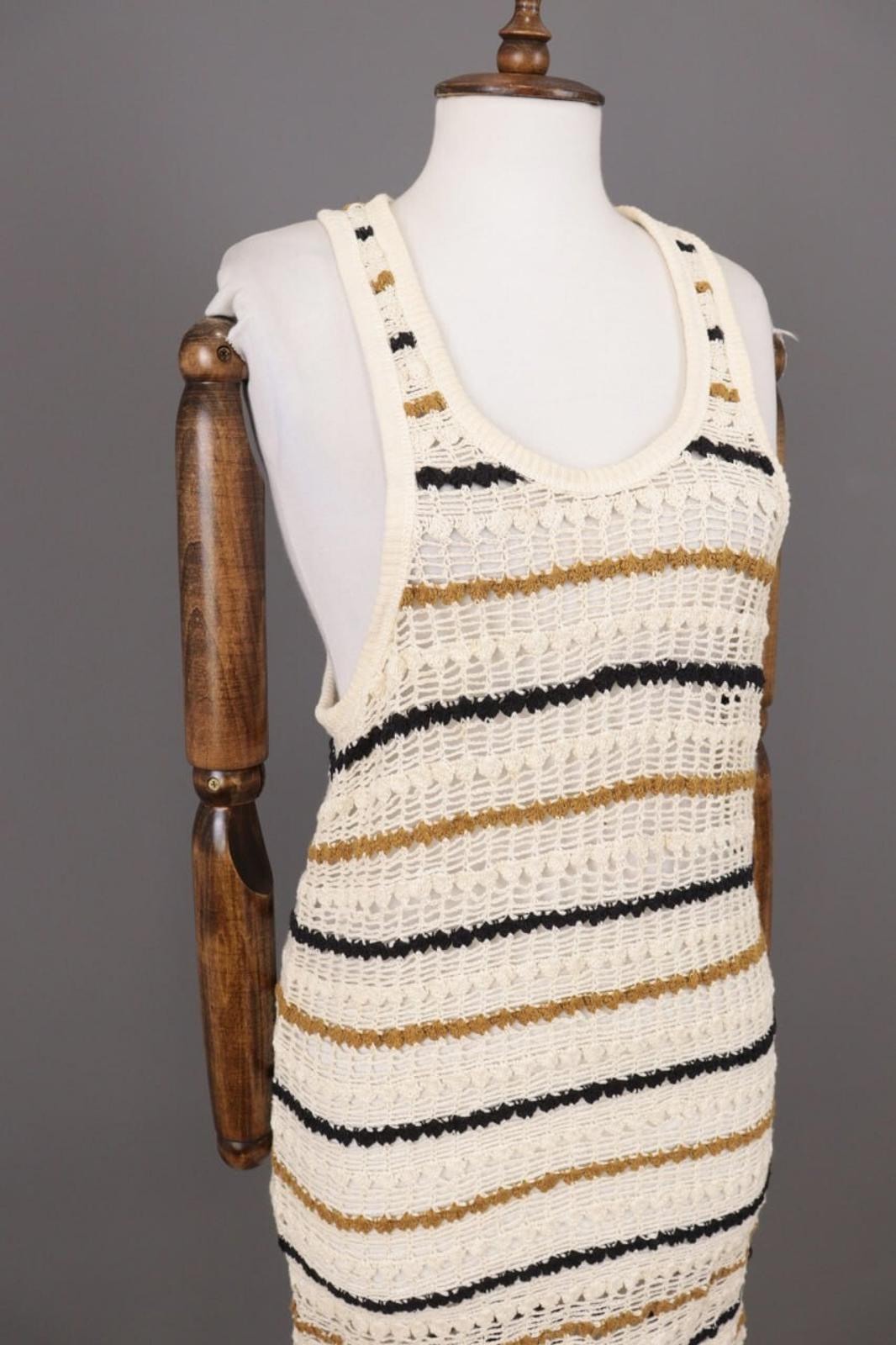 BNWT ISABEL MARANT ETOILE Beige Striped Crochet Knit Sleeveless Midi Dress Sz 36