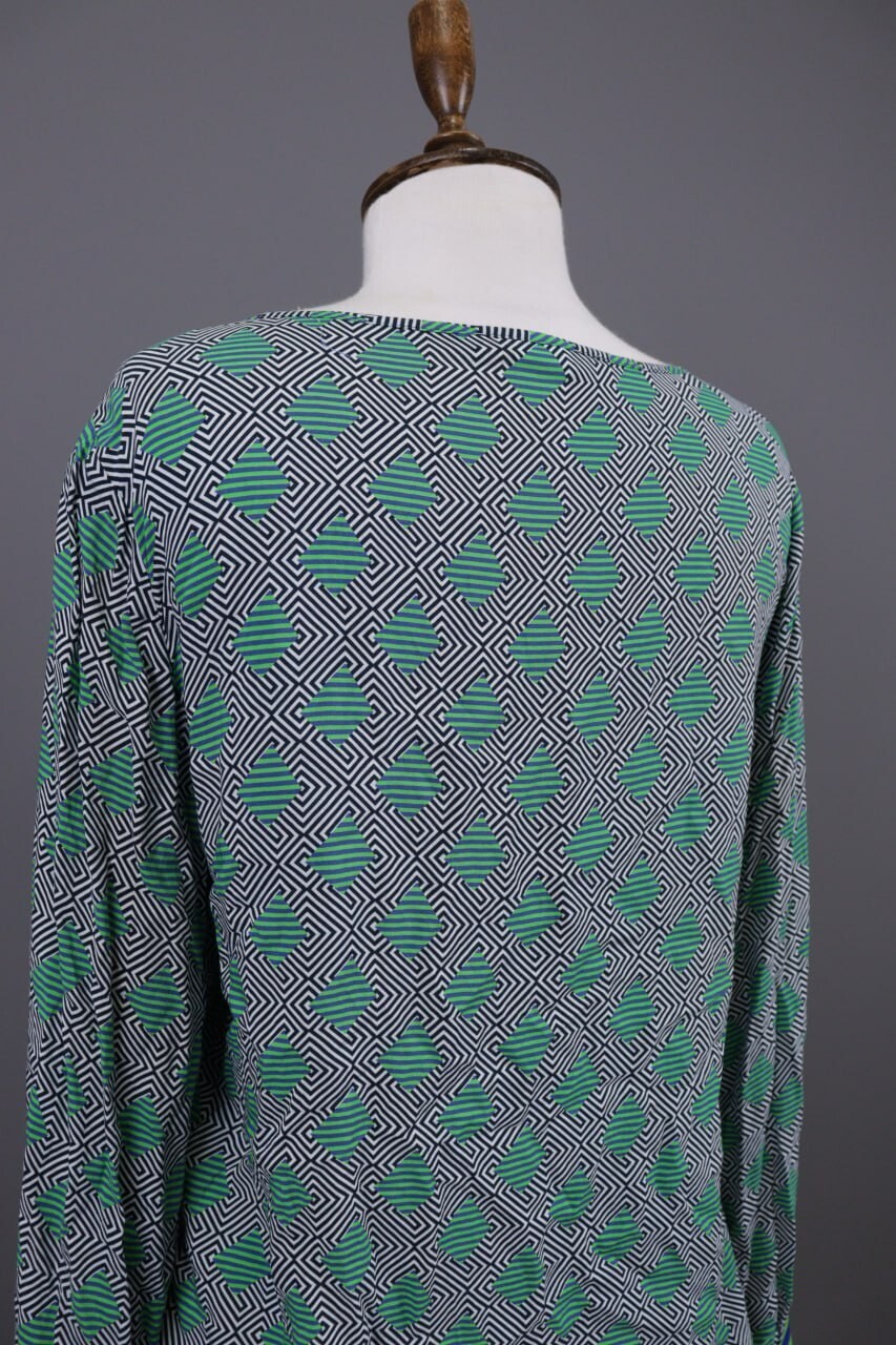 Emily Van Den Bergh Green Geometric Summer Long Sleeve Shirt Top – Size 38