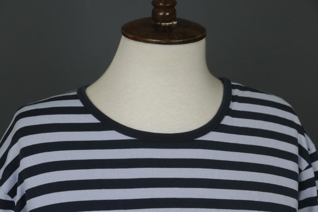 MARIMEKKO PITKAHIHA Navy Blue Striped Long Sleeve Round Neck Pullover Blouse Top