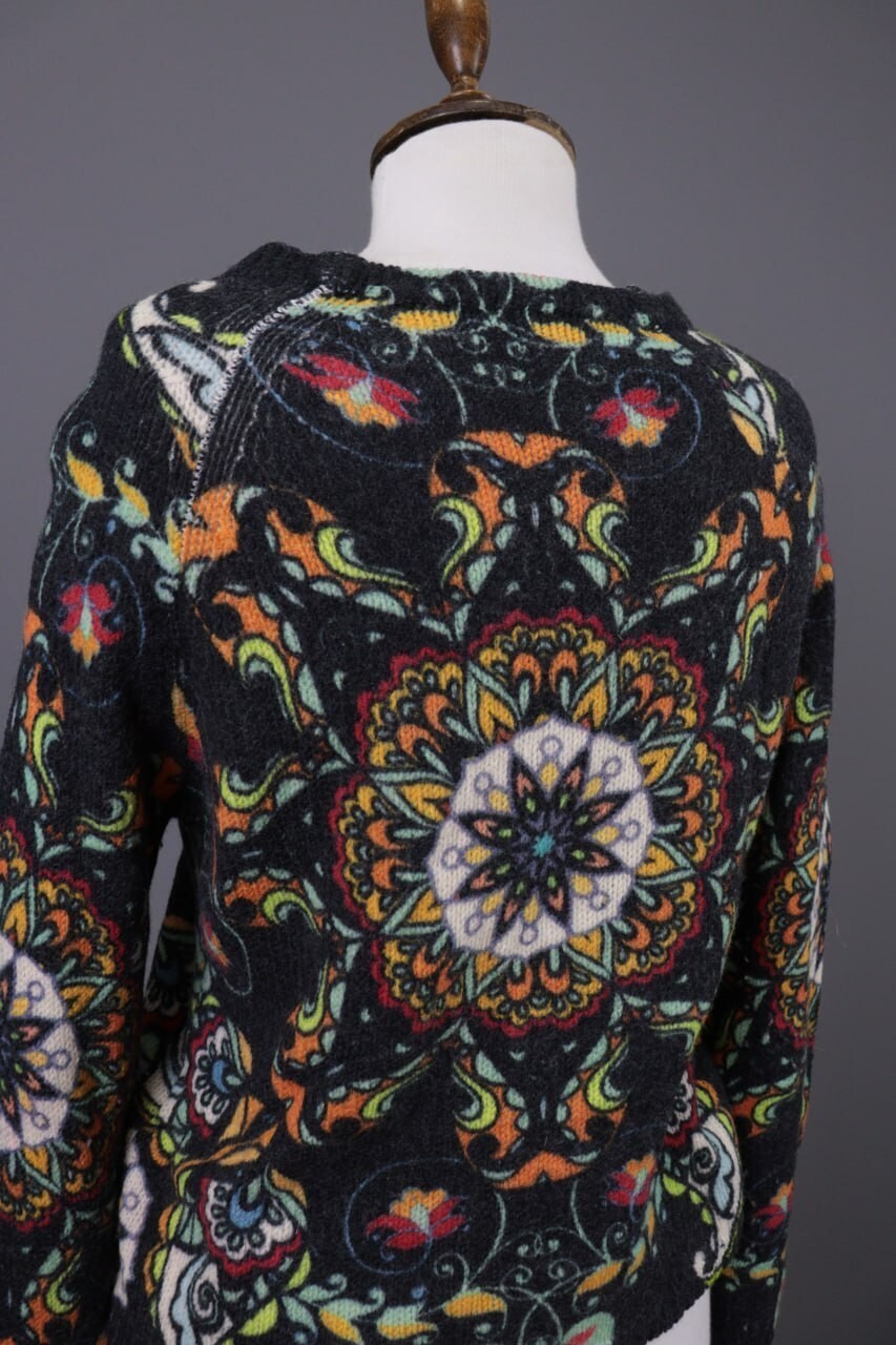 Princess Goes Hollywood Gray Floral Wool Cropped Knit Sweater – Size 36 / M