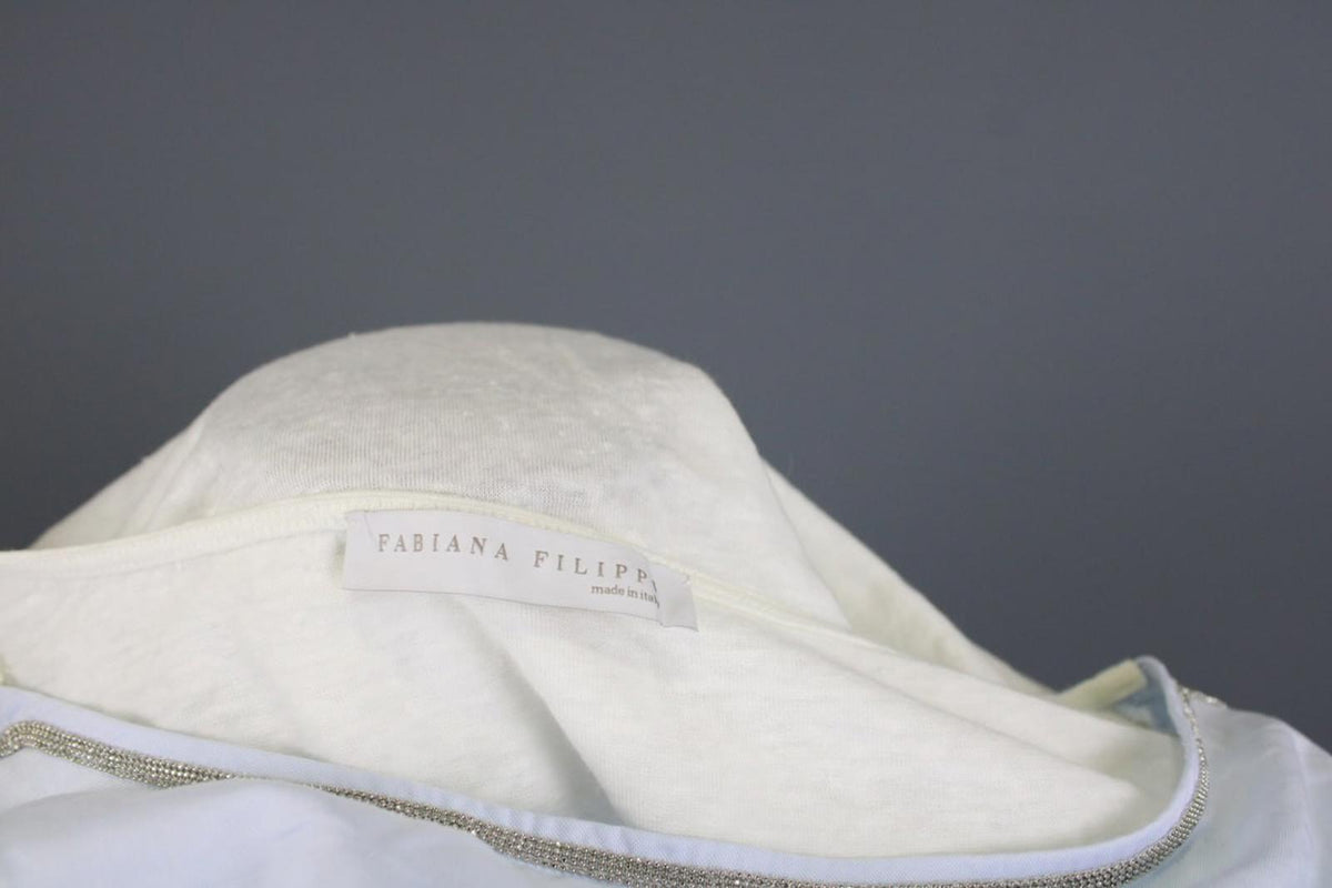 FABIANA FILIPPI White Crew Neck Cap Sleeve Metallic High-Low Blouse Top S/M