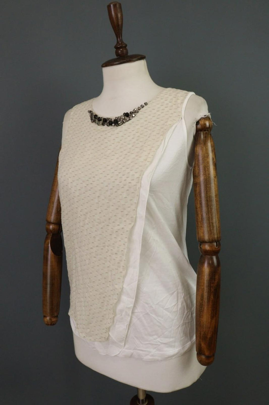 FABIANA FILIPPI Beige White 100% Cotton Beaded Wide Strap Tank Top – Size XS