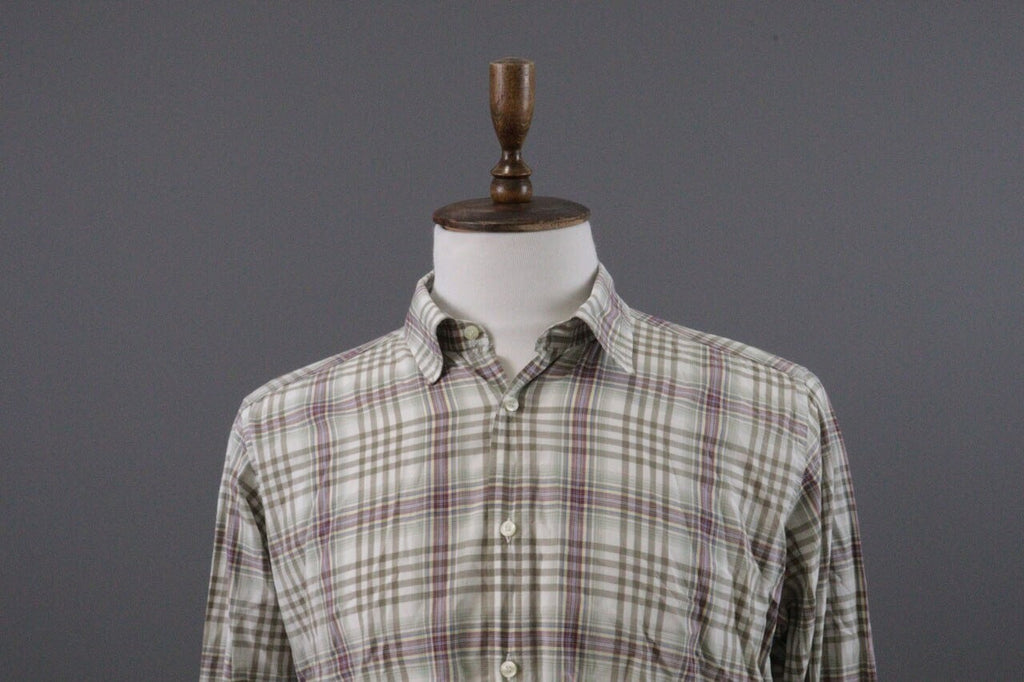 Etro Milano Beige Check Long Sleeve Button Down Shirt – Size XL
