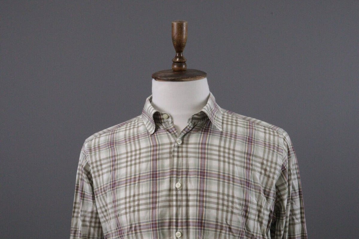 Etro Milano Beige Check Long Sleeve Button Down Shirt – Size XL