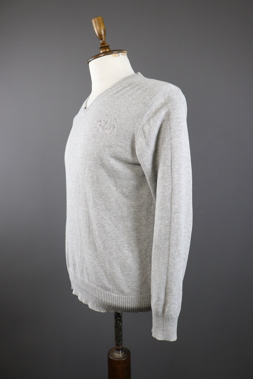 La Martina Buenos Aires Grey Cotton V-Neck Sweater – Men's S