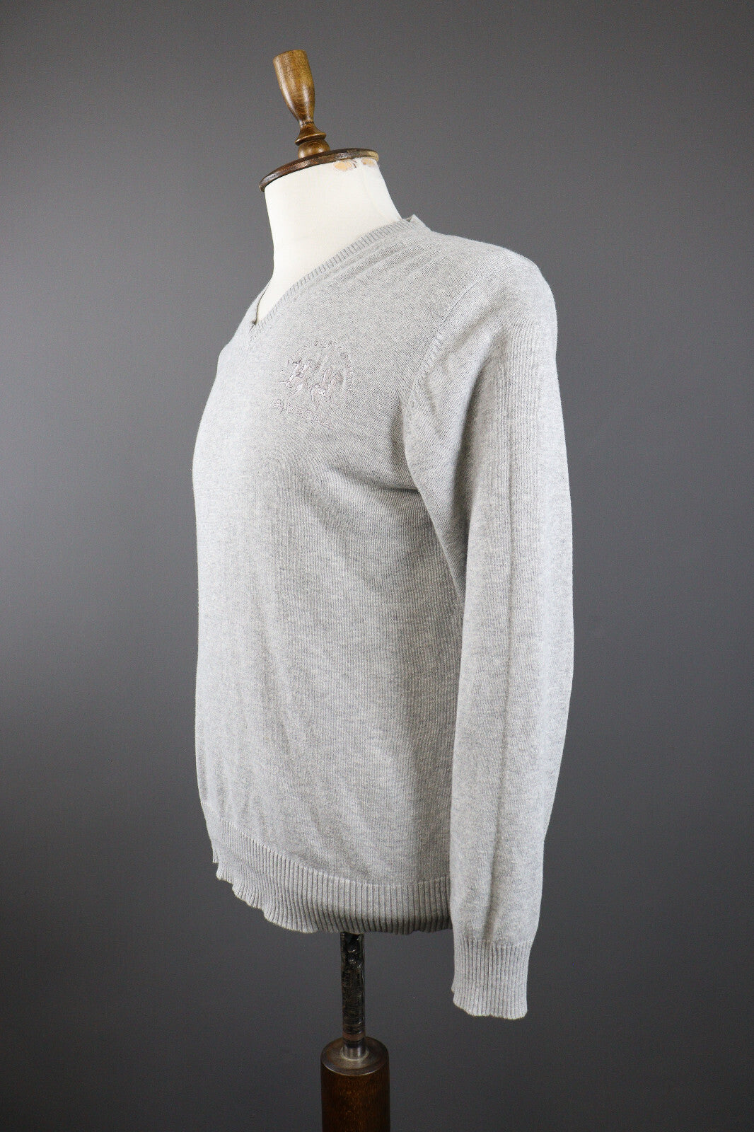 La Martina Buenos Aires Grey Cotton V-Neck Sweater – Men's S