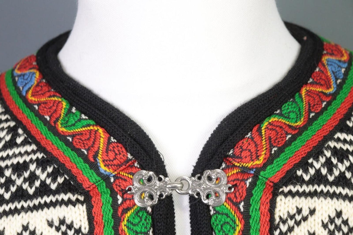 DALE OF NORWAY Black Clasp Fair Isle Wool Knit Ski Sweater
