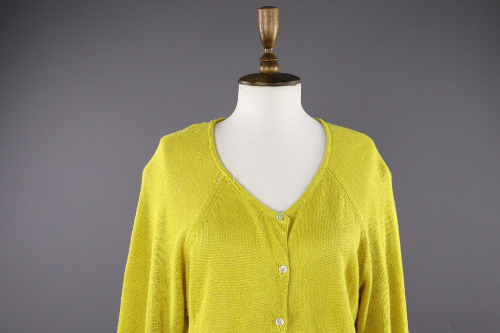 Gudrun Sjöden Yellow Linen Long Sleeve Cardigan Sweater – Women's L