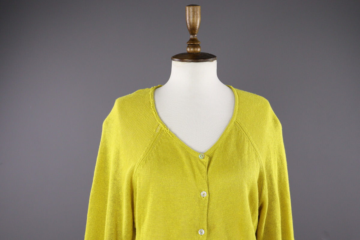 Gudrun Sjöden Yellow Linen Long Sleeve Cardigan Sweater – Women's L