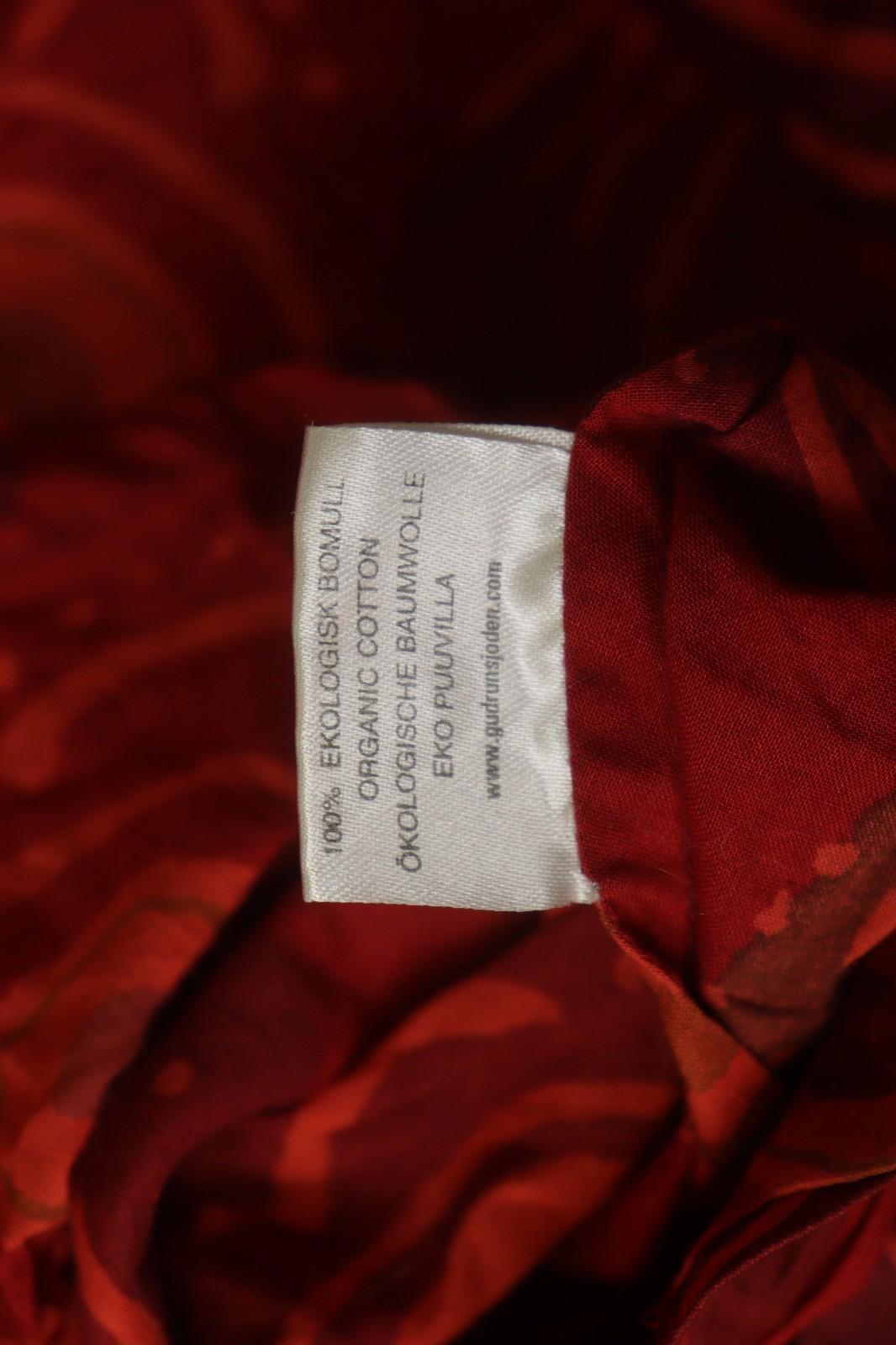GUDRUN SJODEN Red Cotton Floral Roll Tab Sleeve Button Front Shirt Dress – Size L