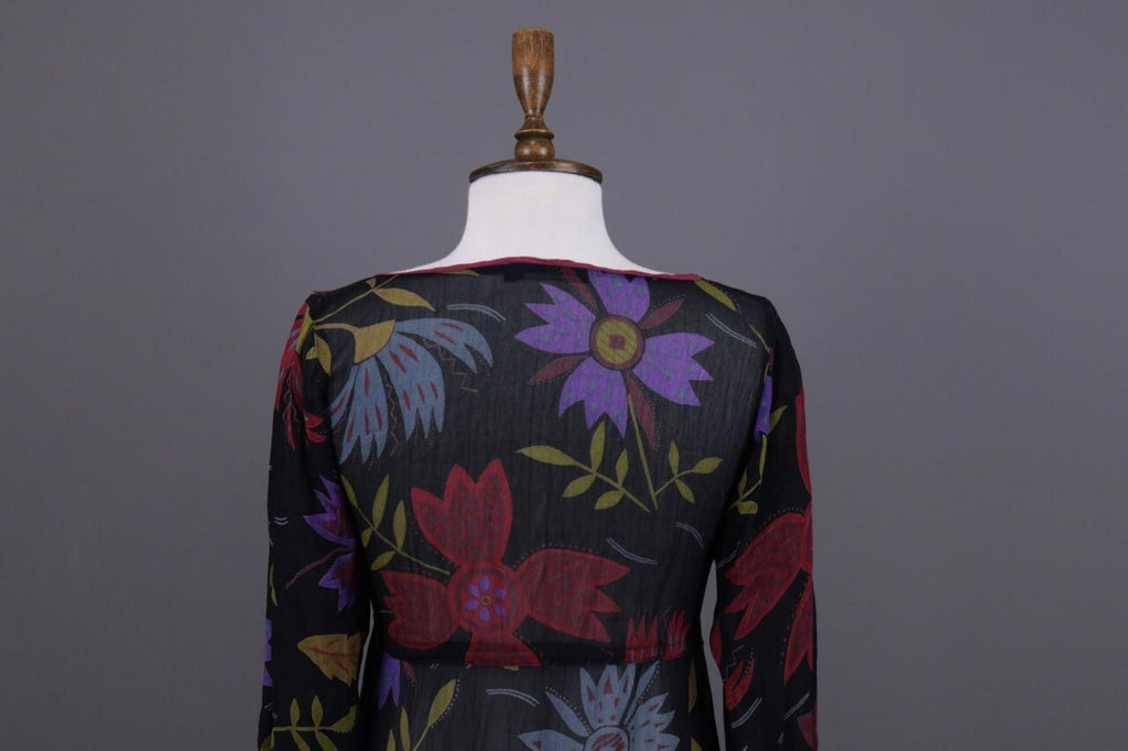 GUDRUN SJODEN Floral Mesh Drawstring Long Sleeve Shift Midi Dress – Size S