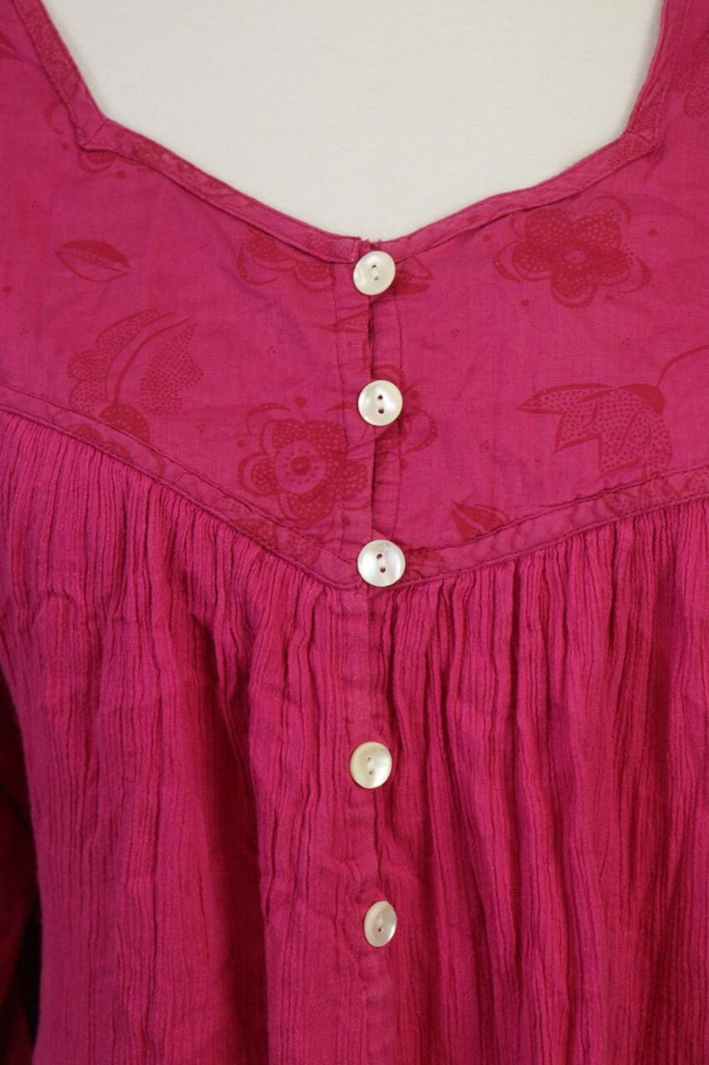 GUDRUN SJODEN Pink Henley 3/4 Sleeve Blouson Shirt Midi Dress – Size L