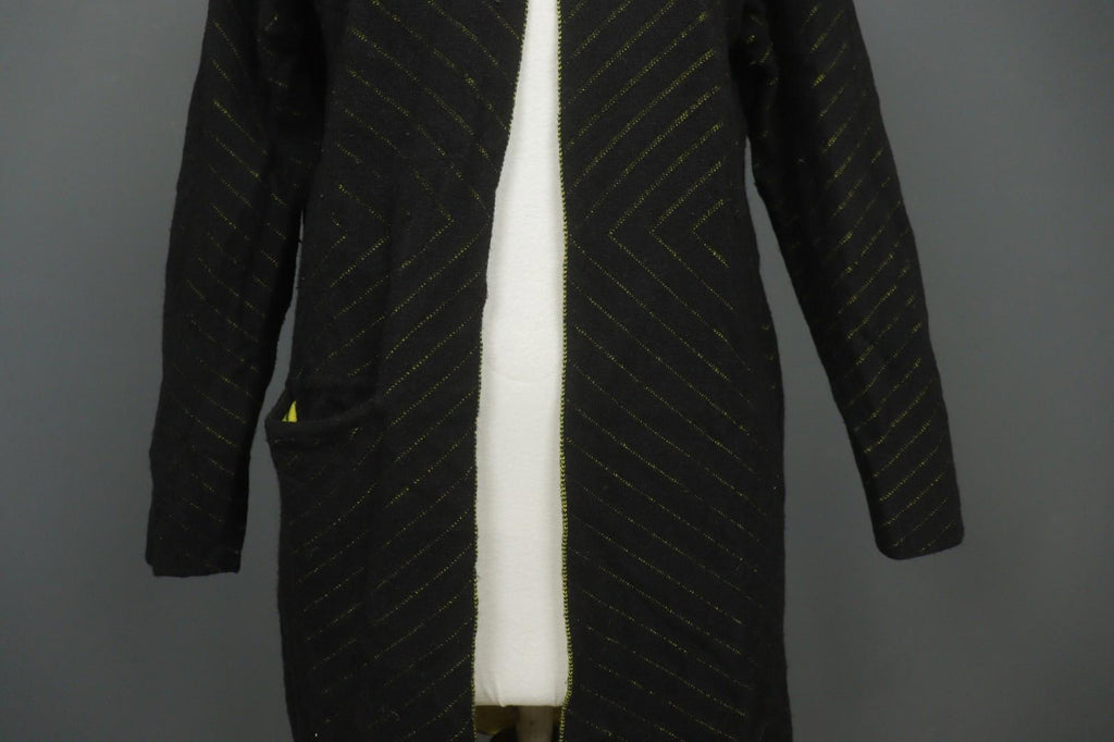 GUDRUN SJODEN Black Geo Print Wool Blend Casual Open Front Knit Long Coat – Size S