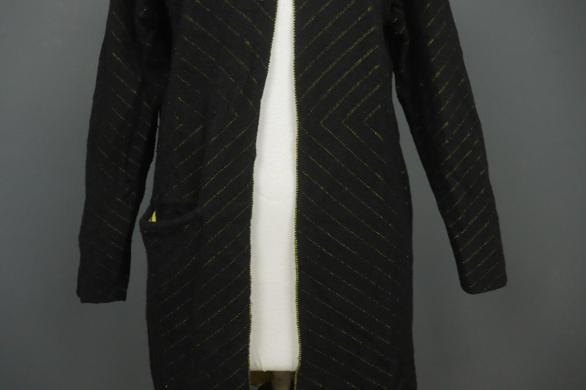 GUDRUN SJODEN Black Geo Print Wool Blend Casual Open Front Knit Long Coat – Size S