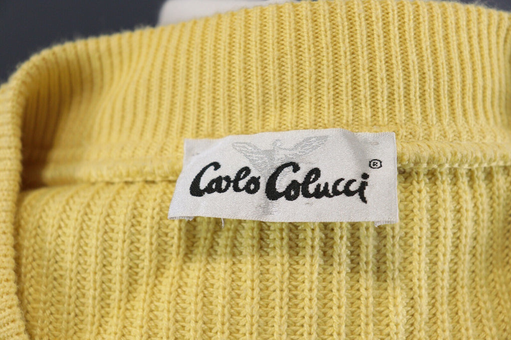 Carlo Colucci Yellow Knit Ribbed V-Neck Wool Sweater – Size L-XL US 44 EU 554