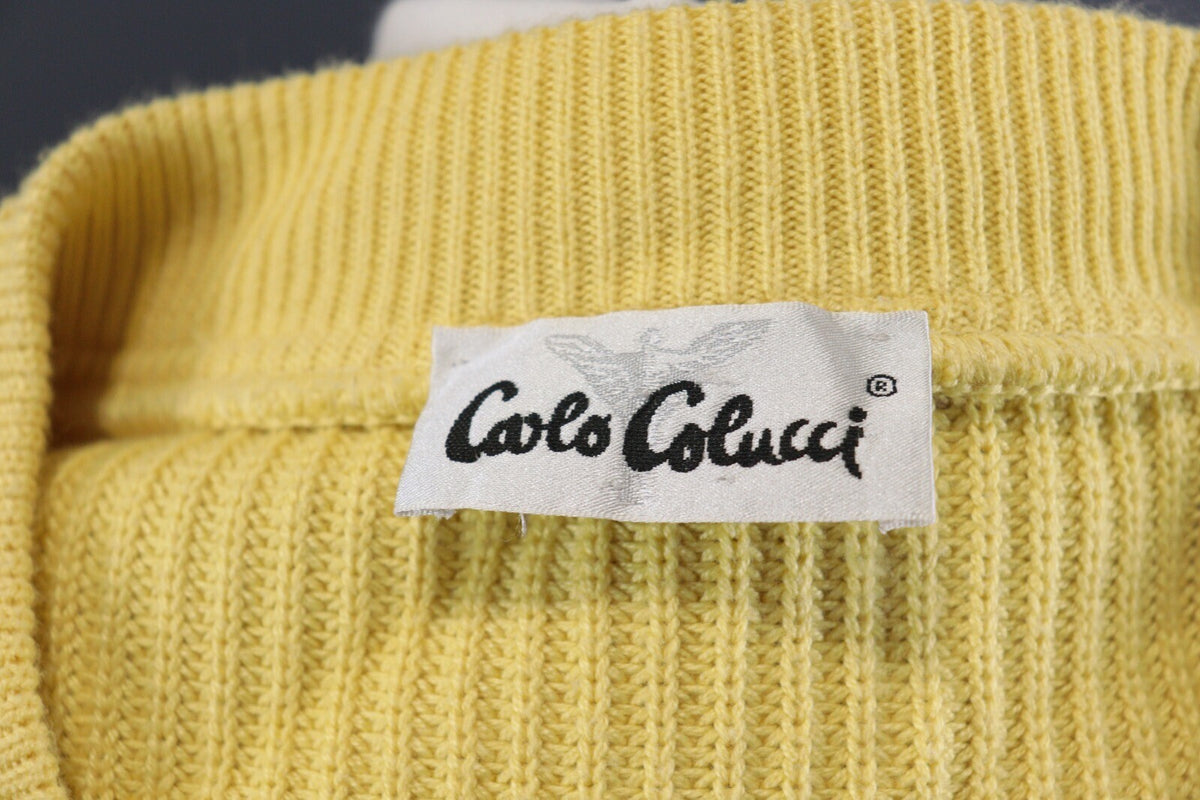 Carlo Colucci Yellow Knit Ribbed V-Neck Wool Sweater – Size L-XL US 44 EU 554