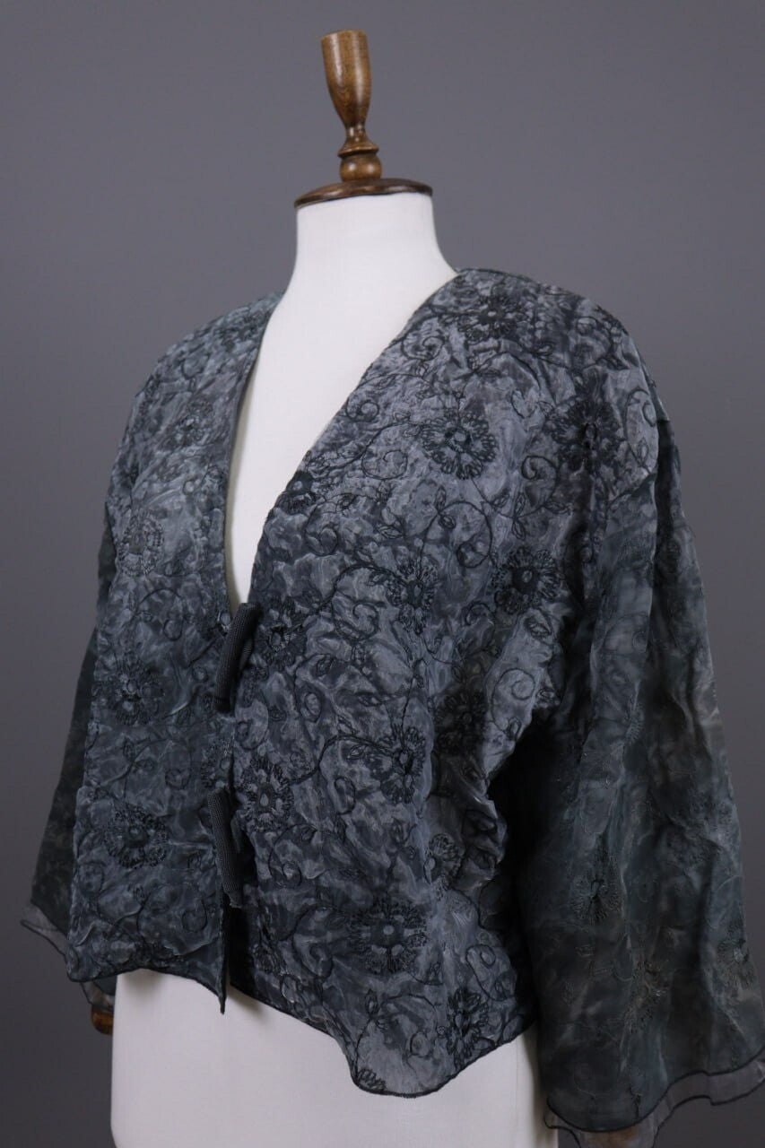 Absolut By Zebra Gray Floral Button Down Lightweight Lagenlook Jacket – Size 2 / M