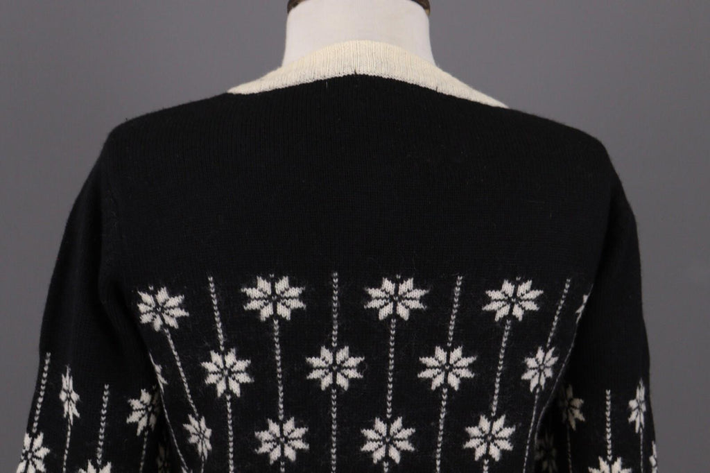 GUDRUN SJODEN Black Floral Wool Knit Cardigan Sweater – Size M
