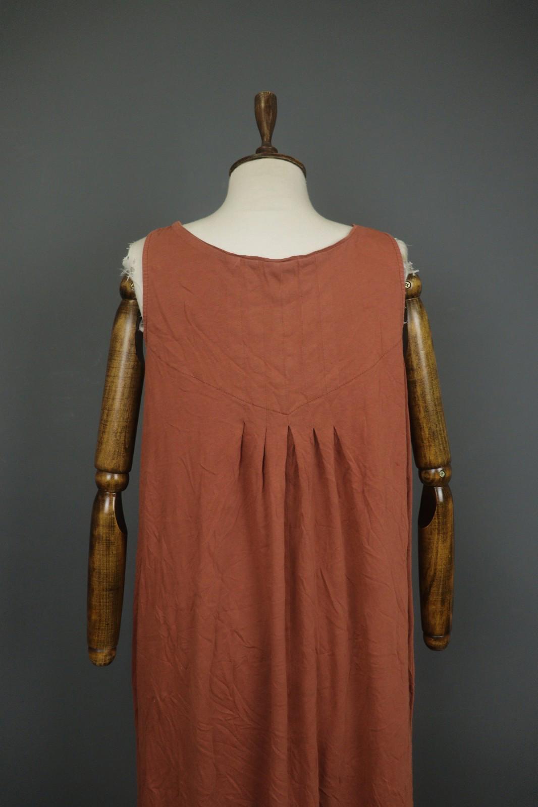 GUDRUN SJODEN Brown Pleated Sleeveless Scoop Neck Pullover Tank Dress – Size M