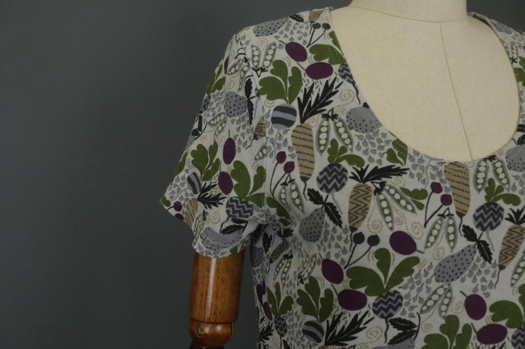 GUDRUN SJODEN Multi Floral Cotton Round Neck Short Sleeve Shift Dress – Size M