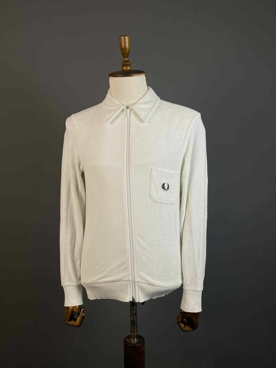 Fred Perry Reissues White Long Sleeze Full Zip Sweater – Men's S
