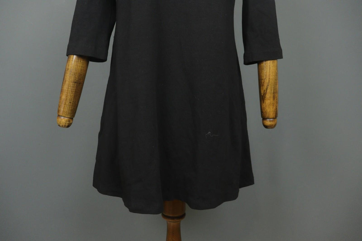 GUDRUN SJODEN Black Cotton Long Sleeve Round Neck Pullover Shift Dress – Size M
