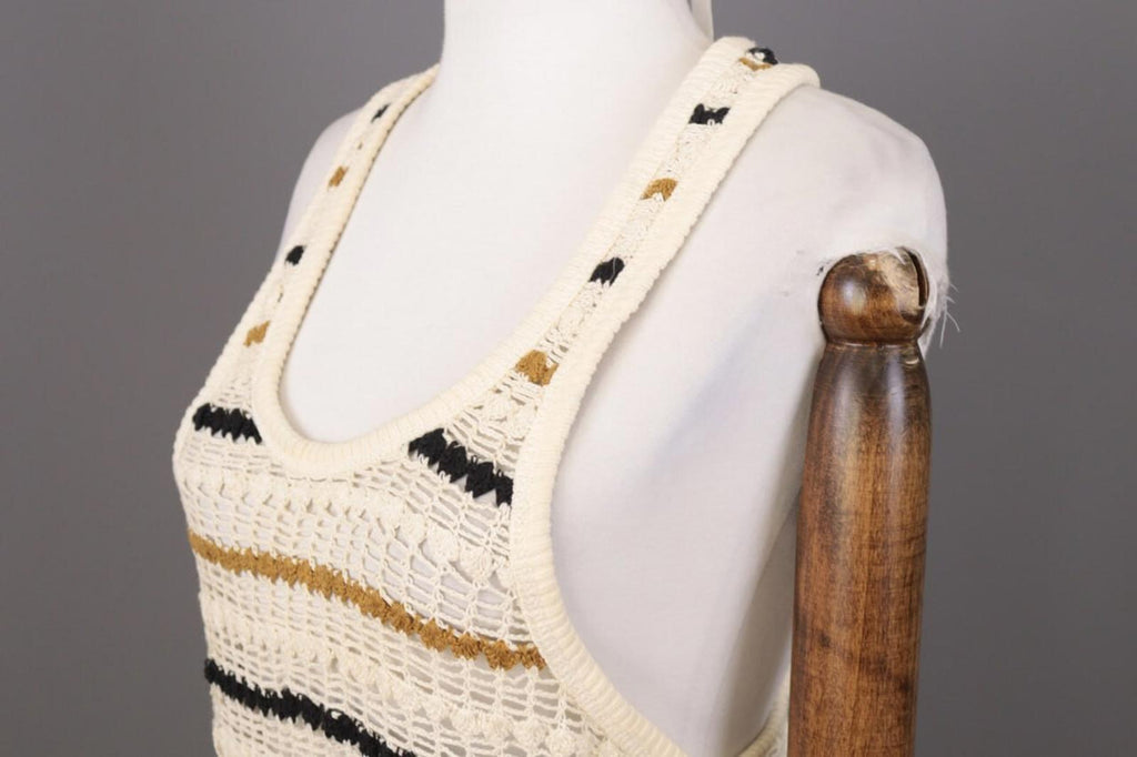 BNWT ISABEL MARANT ETOILE Beige Striped Crochet Knit Sleeveless Midi Dress Sz 36
