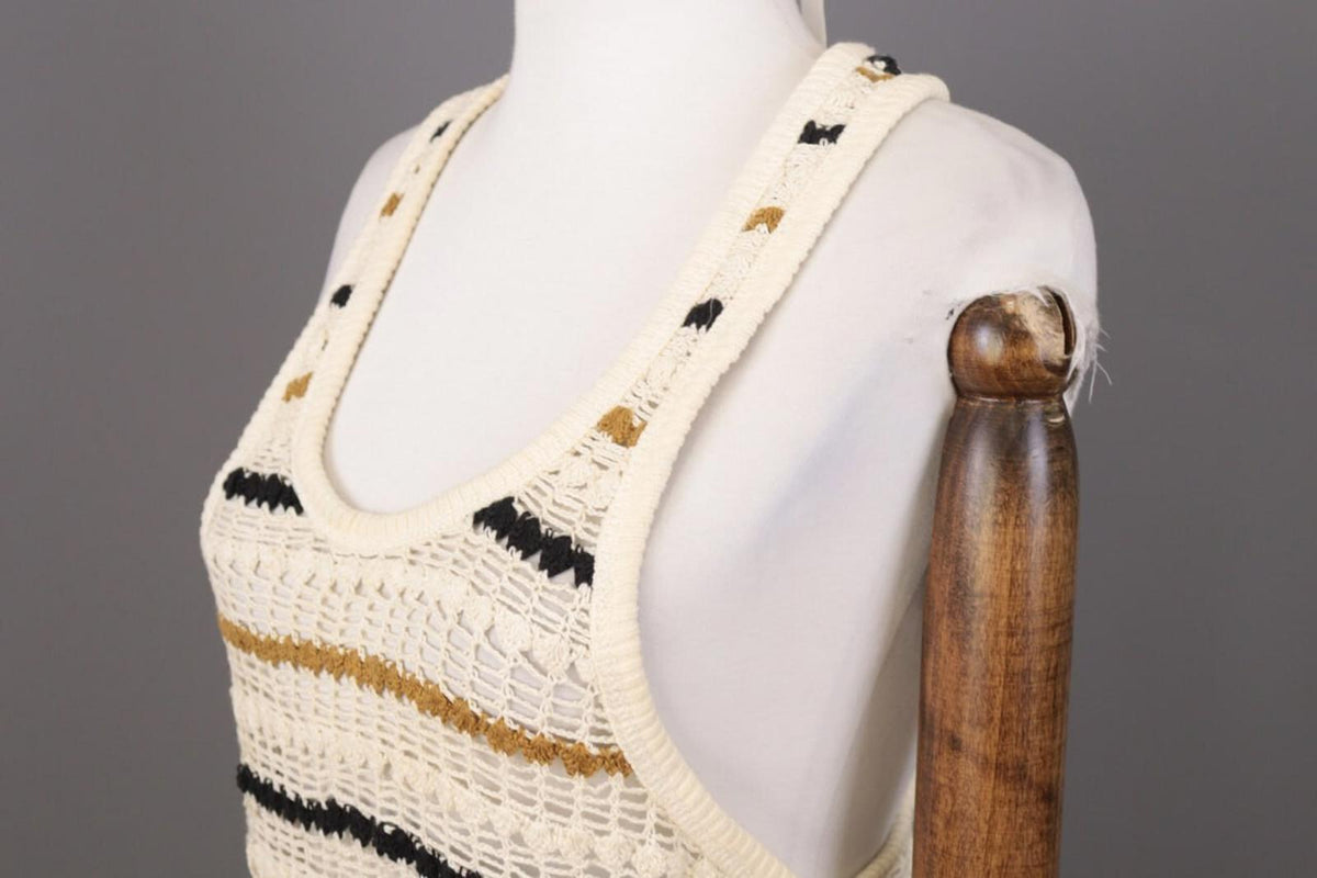 BNWT ISABEL MARANT ETOILE Beige Striped Crochet Knit Sleeveless Midi Dress Sz 36