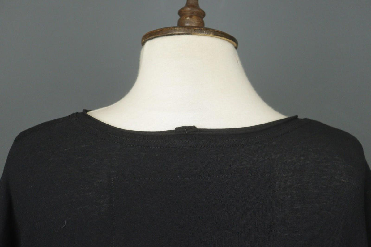 RUNDHOLZ Black Cotton Pleated Back Long Sleeve Round Neck Shift Dress – Size S
