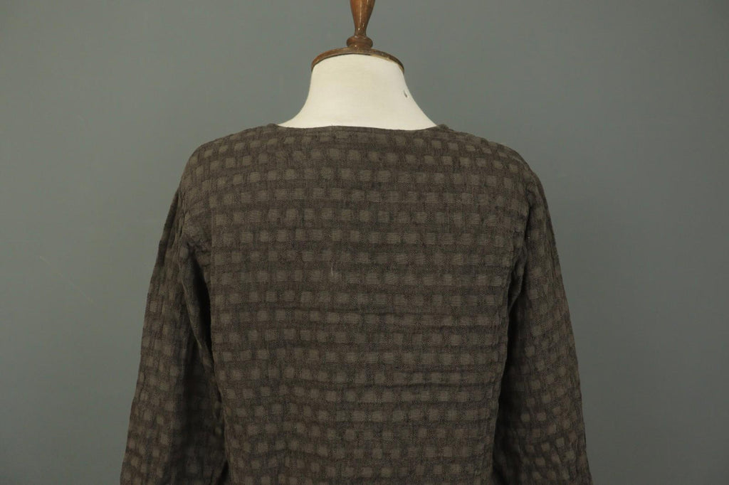 GRIZAS Brown 100% Linen Long Sleeve Round Neck Pullover Tunic Top – Size S