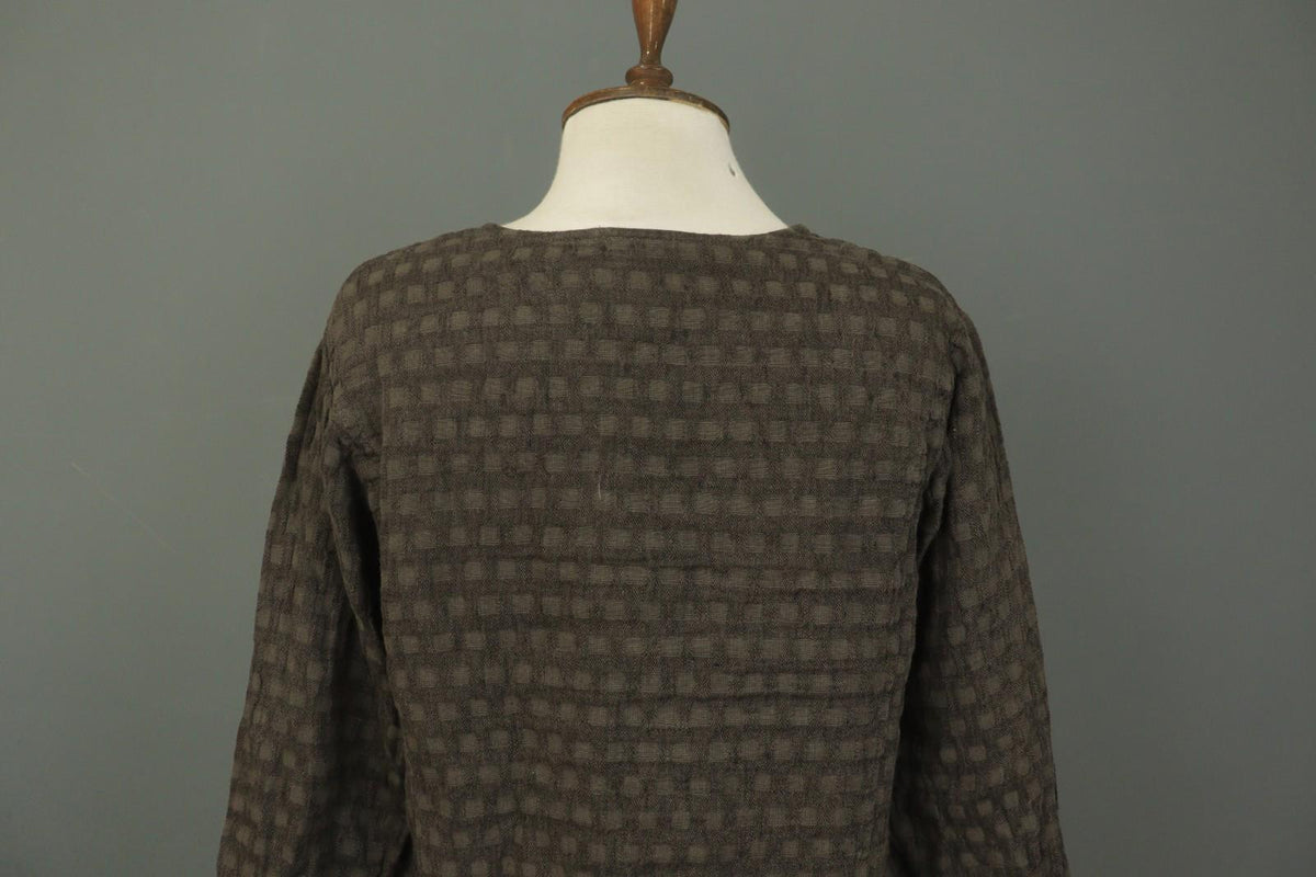 GRIZAS Brown 100% Linen Long Sleeve Round Neck Pullover Tunic Top – Size S