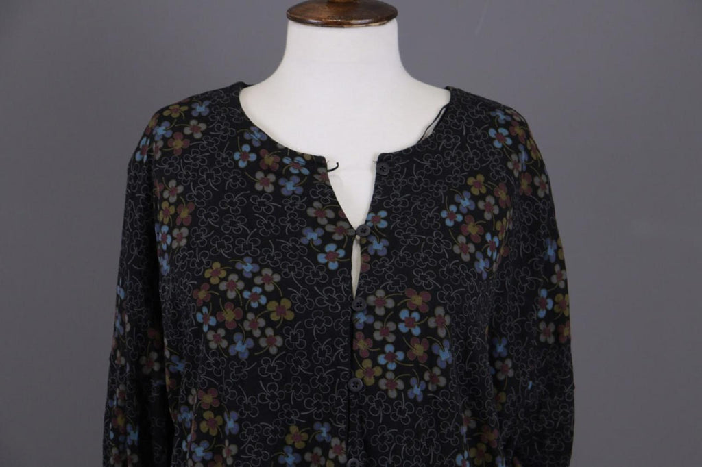 GUDRUN SJODEN Black Floral Oversized Long Sleeve Blouson Midi Dress – Size M