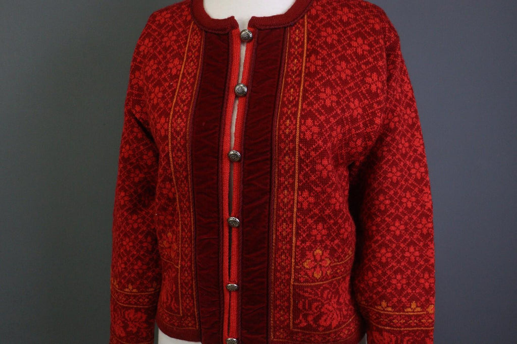DALE OF NORWAY Red Geometric Wool Knit Button Cardigan Sweater – Size 3