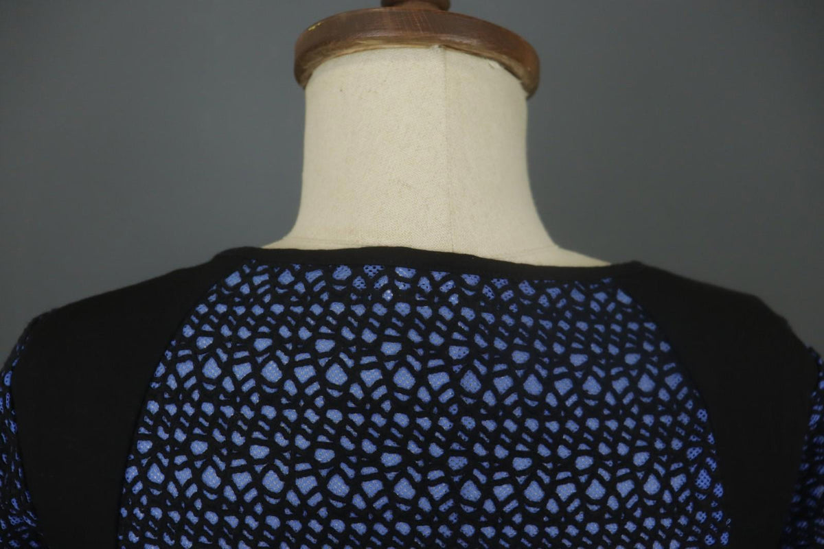 COP COPINE Blue & Black Round Neck Short Sleeve Zip-Up A-Line Dress – Size 40