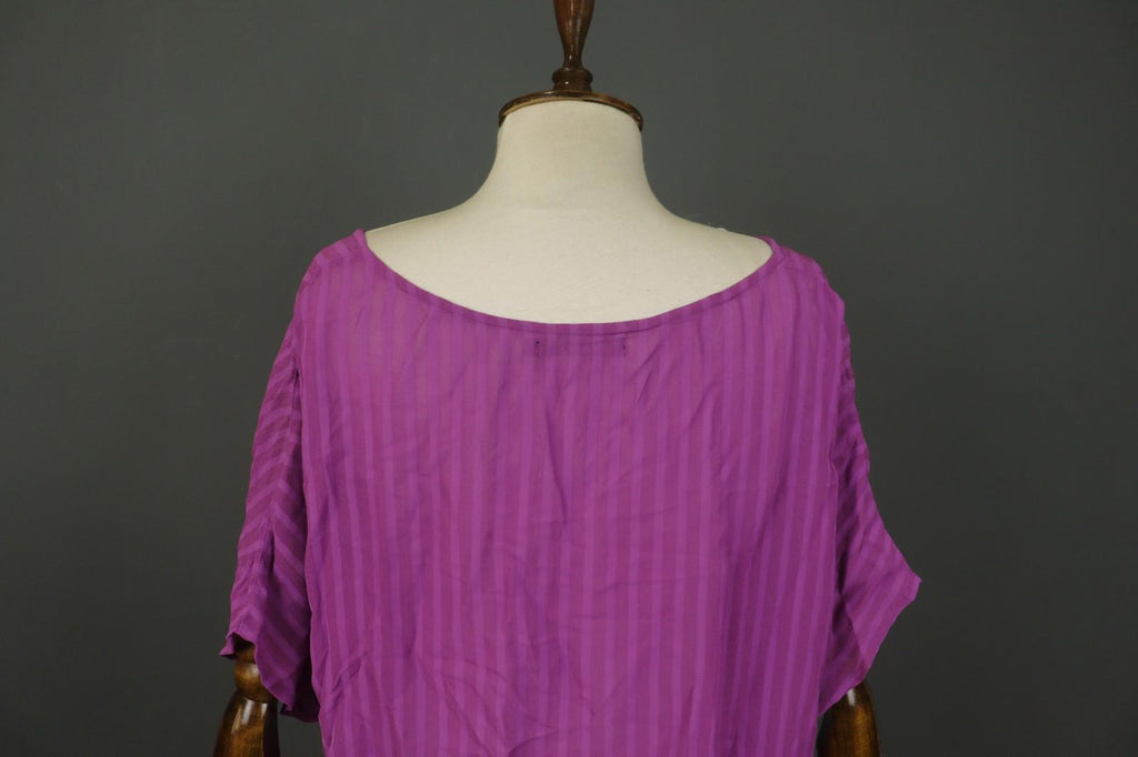 GUDRUN SJODEN Pink Striped 100% Viscose Short Sleeve Pullover Blouse Top Sz L/XL